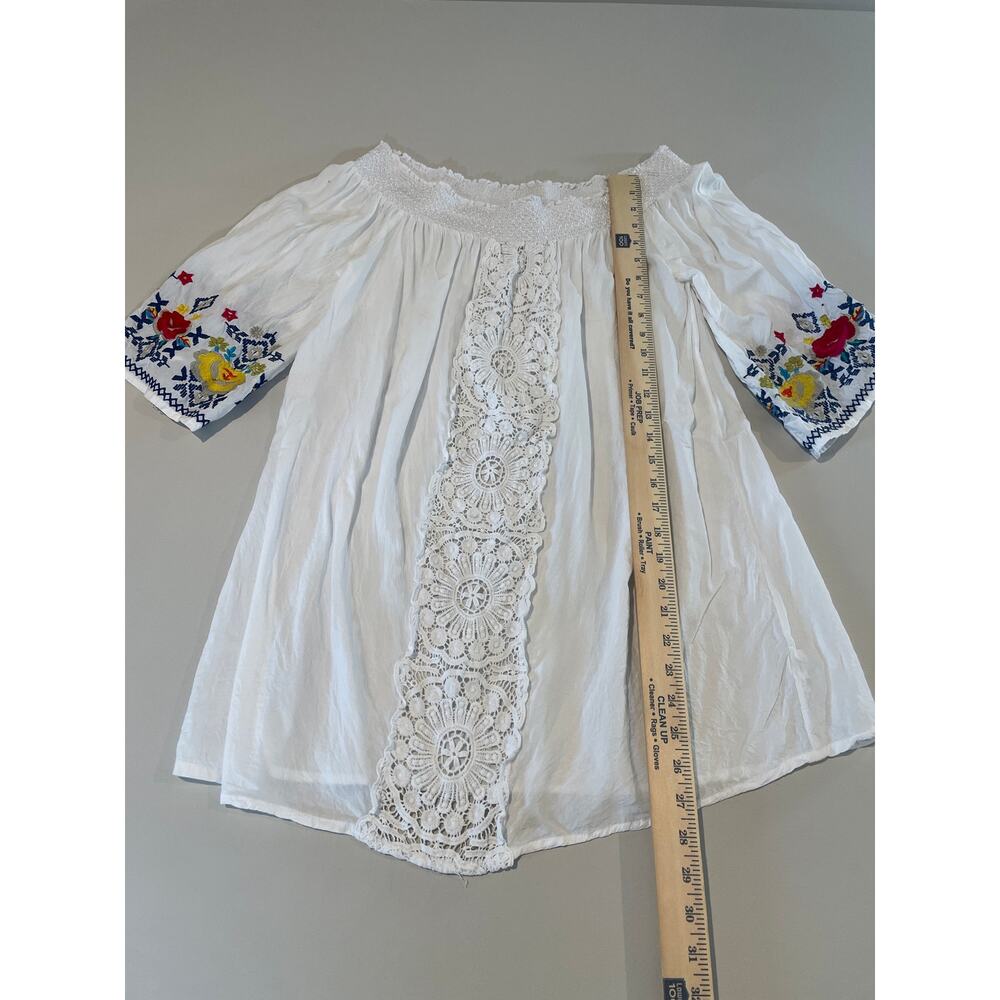 Blue Island Off Shoulder White Cover Up Lace Resort wear Beachwear Poolside Sz L - Picture 3 of 6